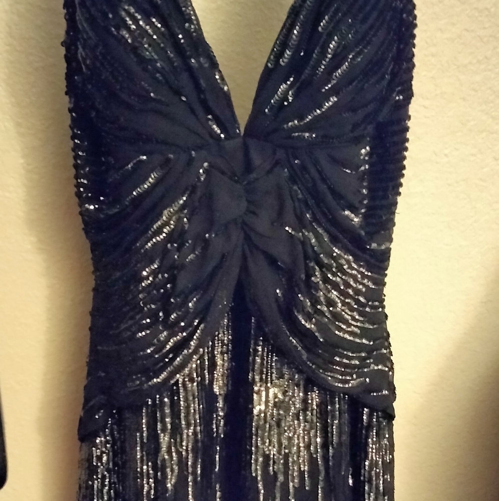 Jovani Silk Sequined Shiny Black Short Cocktail Dress Sz.4          @BEAUTIFUL@
